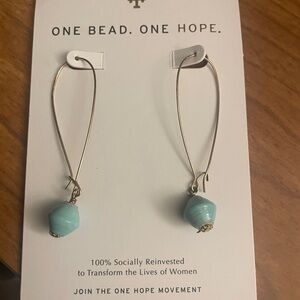 Aqua Blue Bead Gold Drop Earrings